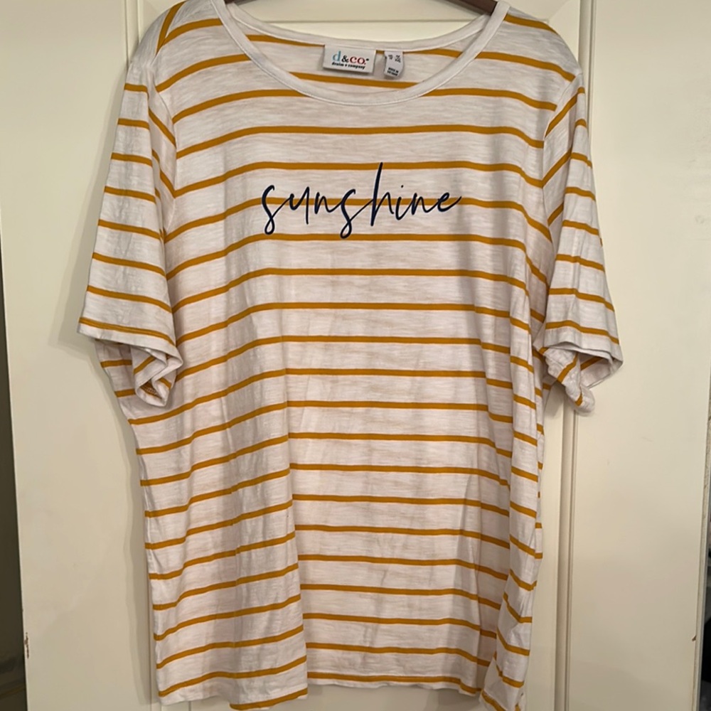 D & Co. Yellow and White Short Sleeve Sunshine Tee with Stripes